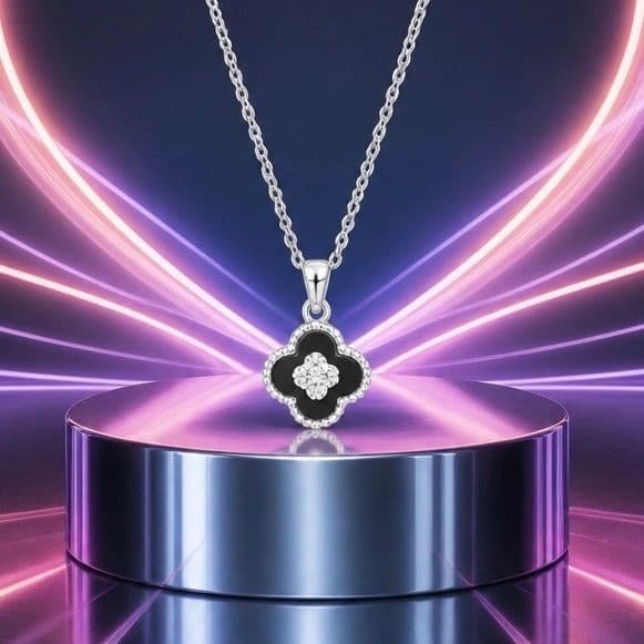 Black Clover Necklace with Accents, view 1
