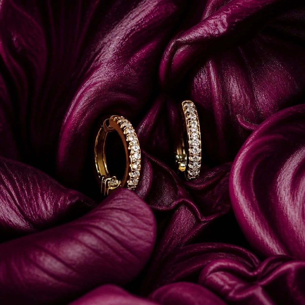 Gold Hoop Huggie Earrings, view 1