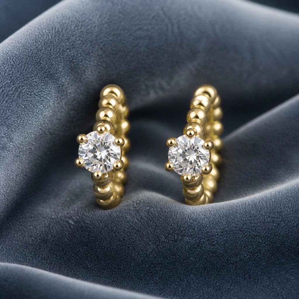 Gold Beaded Huggies with Accents Earrings, view 1