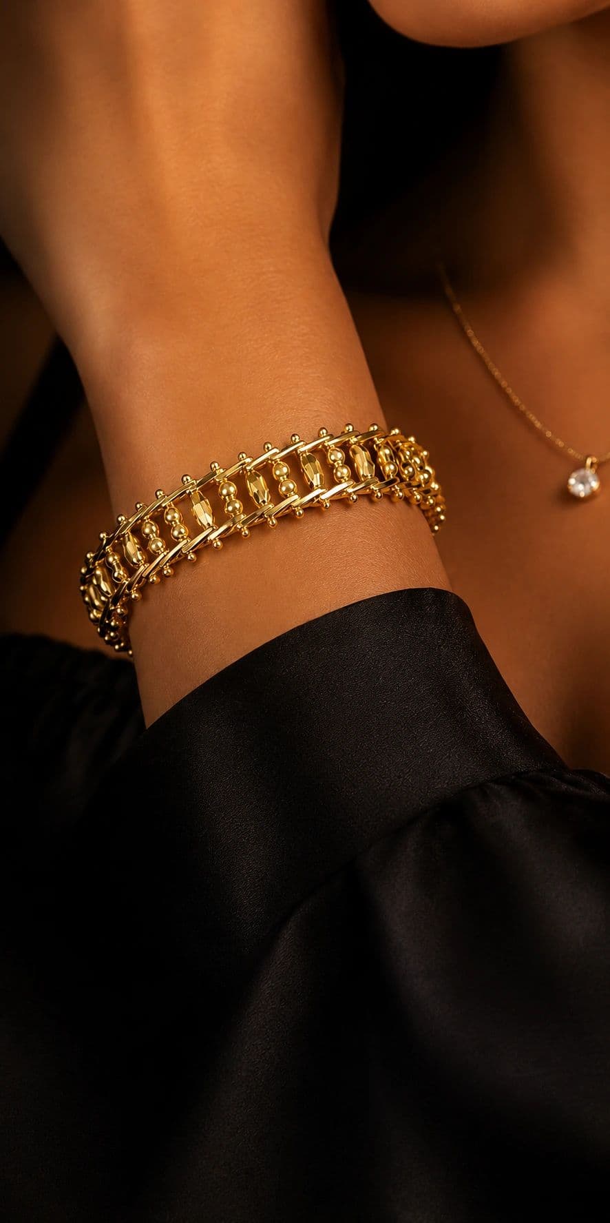 14k Gold Finish Beaded Bracelet, view 1