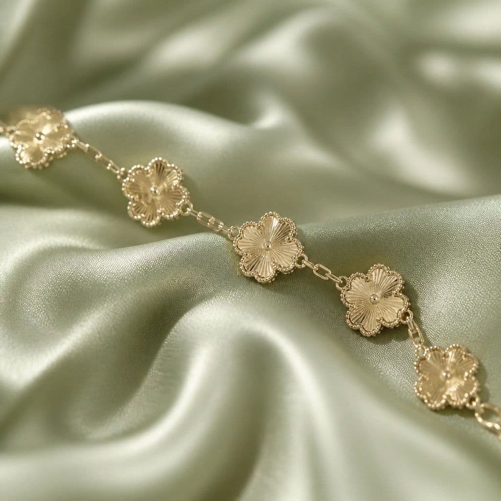 14k Gold Finish Clover Bracelet, view 1